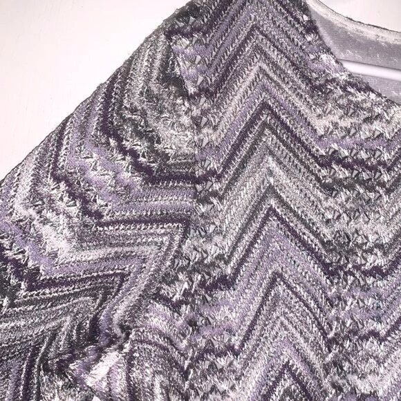 Alfred Dunner Womens Chevron Knit Top With 3/4 Sleeves Purple & Silver Size L So - Picture 4 of 8